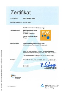 Certificate ISO 9001: certified translation company